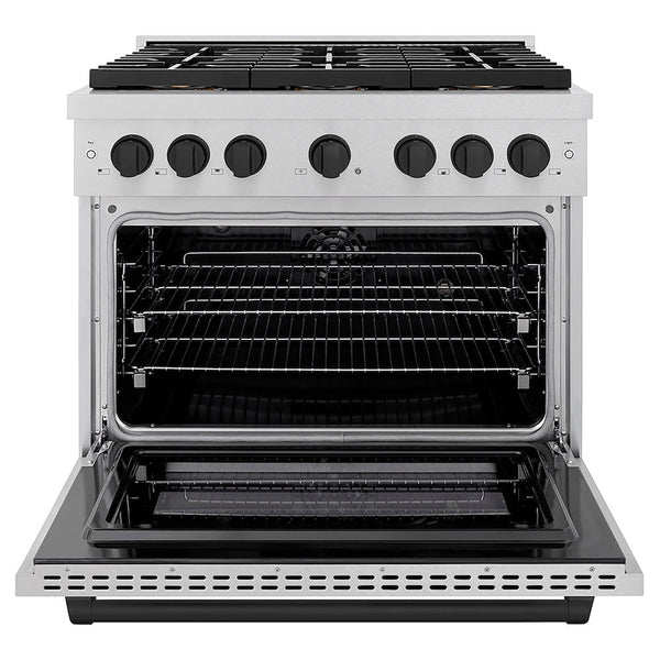 ZLINE Autograph Edition 36 in. 5.2 cu. ft. Paramount Dual Fuel Range with 6 Burner DuoPro™ Cooktop and Electric Convection Oven in Satin Stainless Steel and Matte Black Accents, Open Box-Good Condition