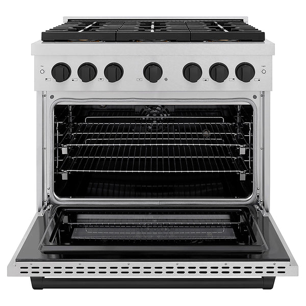 ZLINE Autograph Edition 36 in. 5.2 cu. ft. Paramount Dual Fuel Range with 6 Burner DuoPro™ Cooktop and Electric Convection Oven in Satin Stainless Steel and Matte Black Accents, Open Box-Great Condition