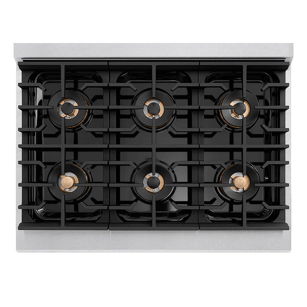 ZLINE Autograph Edition 36 in. 5.2 cu. ft. Paramount Dual Fuel Range with 6 Burner DuoPro™ Cooktop and Electric Convection Oven in Satin Stainless Steel and Matte Black Accents, Open Box-Good Condition