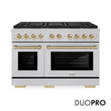ZLINE Autograph Edition 48 in. 6.7 cu. ft. Paramount Dual Fuel Range with 8 Burner DuoPro™ Cooktop and Dual Ovens in Satin Stainless Steel and Polished Gold Accents, Open Box-Good Condition