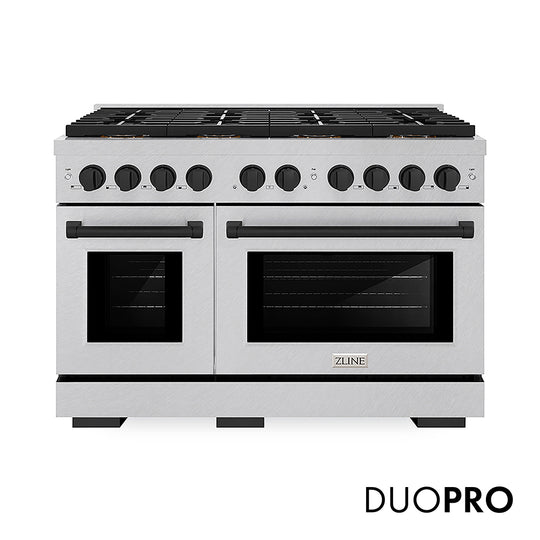 ZLINE Autograph Edition 48 in. 6.7 cu. ft. Paramount Dual Fuel Range with 8 Burner DuoPro™ Cooktop and Dual Ovens in Satin Stainless Steel and Matte Black Accents, Open Box-Great Condition