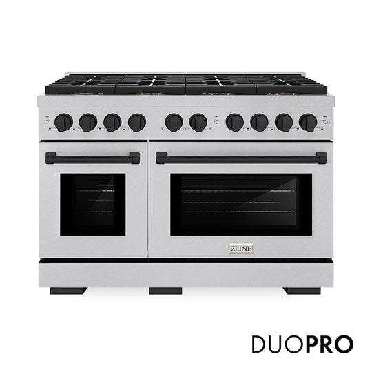 ZLINE Autograph Edition 48 in. 6.7 cu. ft. Paramount Dual Fuel Range with 8 Burner DuoPro™ Cooktop and Dual Ovens in Satin Stainless Steel and Matte Black Accents, Open Box-Good Condition