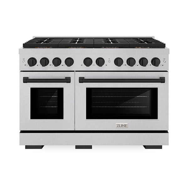 ZLINE Autograph Edition 48 in. 6.7 cu. ft. Paramount Dual Fuel Range with 8 Burner DuoPro™ Cooktop and Dual Ovens in Satin Stainless Steel and Matte Black Accents, Open Box-Good Condition