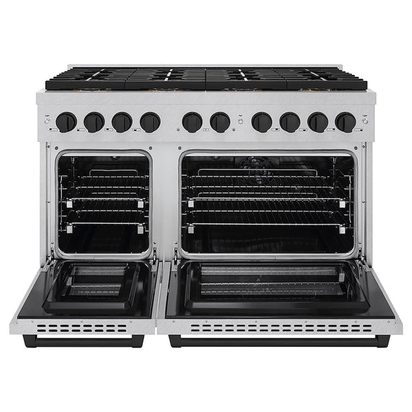 ZLINE Autograph Edition 48 in. 6.7 cu. ft. Paramount Dual Fuel Range with 8 Burner DuoPro™ Cooktop and Dual Ovens in Satin Stainless Steel and Matte Black Accents, Open Box-Good Condition