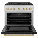 ZLINE Autograph Edition 36 in. 5.2 cu. ft. Paramount Dual Fuel Range with 6 Burner DuoPro™ Cooktop and Electric Convection Oven in Satin Stainless Steel with Black Matte Door and Champagne Bronze Accents (PSDRSZ-BLM36-CB)