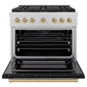 ZLINE Autograph Edition 36 in. 5.2 cu. ft. Paramount Dual Fuel Range with 6 Burner DuoPro™ Cooktop and Electric Convection Oven in Satin Stainless Steel with Black Matte Door and Champagne Bronze Accents, Open Box-Good Condition