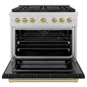 ZLINE Autograph Edition 36 in. 5.2 cu. ft. Paramount Dual Fuel Range with 6 Burner DuoPro™ Cooktop and Electric Convection Oven in Satin Stainless Steel with Black Matte Door and Champagne Bronze Accents, Open Box-Great Condition