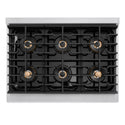 ZLINE Autograph Edition 36 in. 5.2 cu. ft. Paramount Dual Fuel Range with 6 Burner DuoPro™ Cooktop and Electric Convection Oven in Satin Stainless Steel with Black Matte Door and Champagne Bronze Accents (PSDRSZ-BLM36-CB)