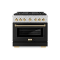 ZLINE Autograph Edition 36 in. 5.2 cu. ft. Paramount Dual Fuel Range with 6 Burner DuoPro™ Cooktop and Electric Convection Oven in Satin Stainless Steel with Black Matte Door and Polished Gold Accents, Open Box-Great Condition