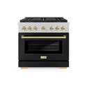 ZLINE Autograph Edition 36 in. 5.2 cu. ft. Paramount Dual Fuel Range with 6 Burner DuoPro™ Cooktop and Electric Convection Oven in Satin Stainless Steel with Black Matte Door and Polished Gold Accents, Open Box-Good Condition