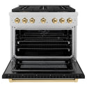 ZLINE Autograph Edition 36 in. 5.2 cu. ft. Paramount Dual Fuel Range with 6 Burner DuoPro™ Cooktop and Electric Convection Oven in Satin Stainless Steel with Black Matte Door and Polished Gold Accents (PSDRSZ-BLM36-G)
