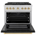 ZLINE Autograph Edition 36 in. 5.2 cu. ft. Paramount Dual Fuel Range with 6 Burner DuoPro™ Cooktop and Electric Convection Oven in Satin Stainless Steel with Black Matte Door and Polished Gold Accents, Open Box-Good Condition