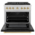 ZLINE Autograph Edition 36 in. 5.2 cu. ft. Paramount Dual Fuel Range with 6 Burner DuoPro™ Cooktop and Electric Convection Oven in Satin Stainless Steel with Black Matte Door and Polished Gold Accents, Open Box-Great Condition