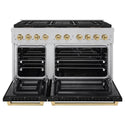 ZLINE Autograph Edition 48 in. 6.7 cu. ft. Paramount Dual Fuel Range with 8 Burner DuoPro™ Cooktop and Dual Ovens in Satin Stainless Steel with Black Matte Doors and Champagne Bronze Accents, Open Box-Good Condition