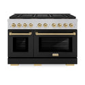 ZLINE Autograph Edition 48 in. 6.7 cu. ft. Paramount Dual Fuel Range with 8 Burner DuoPro™ Cooktop and Dual Ovens in Satin Stainless Steel with Black Matte Doors and Champagne Bronze Accents, Open Box-Good Condition