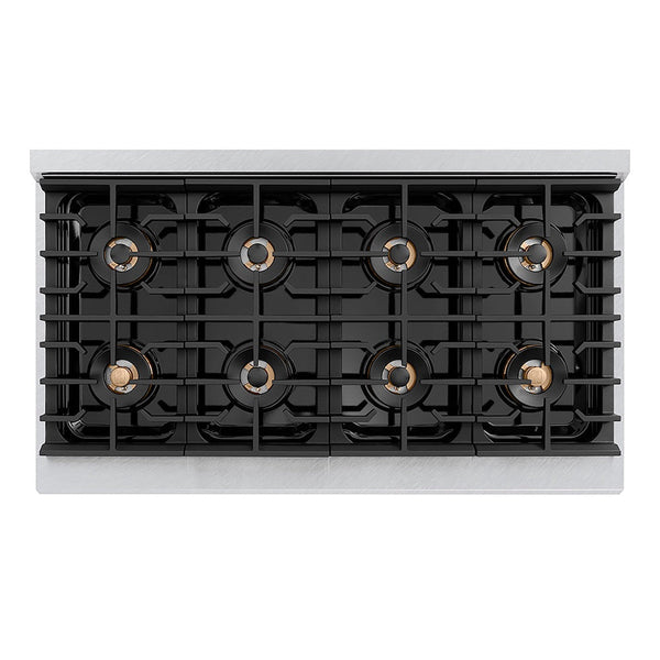 ZLINE Autograph Edition 48 in. 6.7 cu. ft. Paramount Dual Fuel Range with 8 Burner DuoPro™ Cooktop and Dual Ovens in Satin Stainless Steel with Black Matte Doors and Champagne Bronze Accents, Open Box-Good Condition