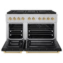 ZLINE Autograph Edition 48 in. 6.7 cu. ft. Paramount Dual Fuel Range with 8 Burner DuoPro™ Cooktop and Dual Ovens in Satin Stainless Steel with Black Matte Doors and Polished Gold Accents, Open Box-Good Condition