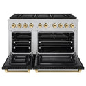 ZLINE Autograph Edition 48 in. 6.7 cu. ft. Paramount Dual Fuel Range with 8 Burner DuoPro™ Cooktop and Dual Ovens in Satin Stainless Steel with Black Matte Doors and Polished Gold Accents, Open Box-Great Condition