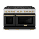 ZLINE Autograph Edition 48 in. 6.7 cu. ft. Paramount Dual Fuel Range with 8 Burner DuoPro™ Cooktop and Dual Ovens in Satin Stainless Steel with Black Matte Doors and Polished Gold Accents, Open Box-Great Condition