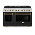 ZLINE Autograph Edition 48 in. 6.7 cu. ft. Paramount Dual Fuel Range with 8 Burner DuoPro™ Cooktop and Dual Ovens in Satin Stainless Steel with Black Matte Doors and Polished Gold Accents, Open Box-Good Condition