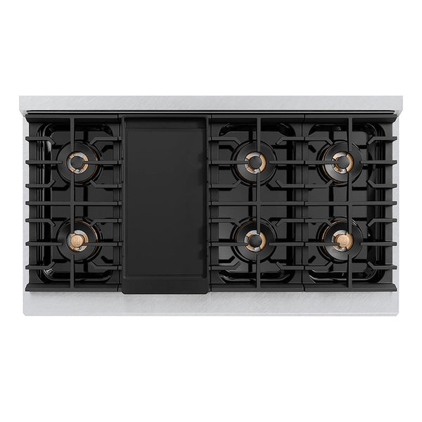 ZLINE Autograph Edition 48 in. 6.7 cu. ft. Paramount Dual Fuel Range with 8 Burner DuoPro™ Cooktop and Dual Ovens in Satin Stainless Steel with Black Matte Doors and Polished Gold Accents, Open Box-Good Condition