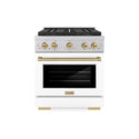 ZLINE Autograph Edition 30 in. 4.2 cu. ft. Paramount Dual Fuel Range with 4 Burner DuoPro™ Cooktop and Electric Convection Oven in Satin Stainless Steel with White Matte Door and Champagne Bronze Accents, Open Box-Good Condition