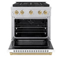 ZLINE Autograph Edition 30 in. 4.2 cu. ft. Paramount Dual Fuel Range with 4 Burner DuoPro™ Cooktop and Electric Convection Oven in Satin Stainless Steel with White Matte Door and Champagne Bronze Accents (PSDRSZ-WM-30-CB)
