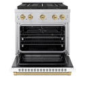 ZLINE Autograph Edition 30 in. 4.2 cu. ft. Paramount Dual Fuel Range with 4 Burner DuoPro™ Cooktop and Electric Convection Oven in Satin Stainless Steel with White Matte Door and Champagne Bronze Accents, Open Box-Great Condition