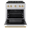 ZLINE Autograph Edition 30 in. 4.2 cu. ft. Paramount Dual Fuel Range with 4 Burner DuoPro™ Cooktop and Electric Convection Oven in Satin Stainless Steel with White Matte Door and Champagne Bronze Accents, Open Box-Good Condition
