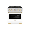 ZLINE Autograph Edition 30 in. 4.2 cu. ft. Paramount Dual Fuel Range with 4 Burner DuoPro™ Cooktop and Electric Convection Oven in Satin Stainless Steel with White Matte Door and Polished Gold Accents, Open Box-Good Condition