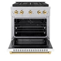 ZLINE Autograph Edition 30 in. 4.2 cu. ft. Paramount Dual Fuel Range with 4 Burner DuoPro™ Cooktop and Electric Convection Oven in Satin Stainless Steel with White Matte Door and Polished Gold Accents, Open Box-Good Condition