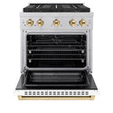 ZLINE Autograph Edition 30 in. 4.2 cu. ft. Paramount Dual Fuel Range with 4 Burner DuoPro™ Cooktop and Electric Convection Oven in Satin Stainless Steel with White Matte Door and Polished Gold Accents, Open Box-Great Condition