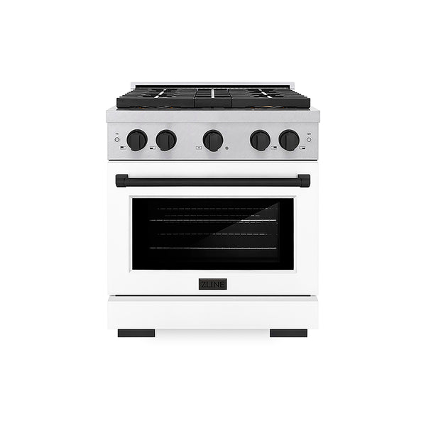 ZLINE Autograph Edition 30 in. 4.2 cu. ft. Paramount Dual Fuel Range with 4 Burner DuoPro™ Cooktop and Electric Convection Oven in Satin Stainless Steel with White Matte Door and Matte Black Accents, Open Box-Great Condition