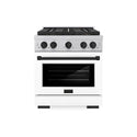 ZLINE Autograph Edition 30 in. 4.2 cu. ft. Paramount Dual Fuel Range with 4 Burner DuoPro™ Cooktop and Electric Convection Oven in Satin Stainless Steel with White Matte Door and Matte Black Accents, Open Box-Good Condition