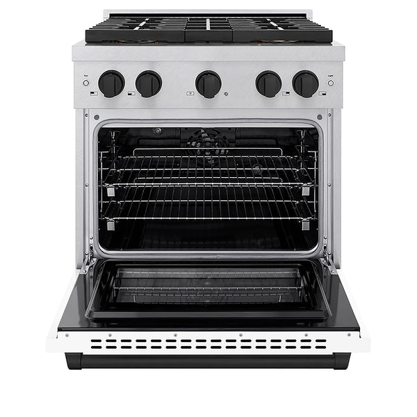 ZLINE Autograph Edition 30 in. 4.2 cu. ft. Paramount Dual Fuel Range with 4 Burner DuoPro™ Cooktop and Electric Convection Oven in Satin Stainless Steel with White Matte Door and Matte Black Accents, Open Box-Great Condition