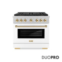 ZLINE Autograph Edition 36 in. 5.2 cu. ft. Paramount Dual Fuel Range with 6 Burner DuoPro™ Cooktop and Electric Convection Oven in Satin Stainless Steel with White Matte Door and Polished Gold Accents, Open Box-Good Condition