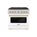 ZLINE Autograph Edition 36 in. 5.2 cu. ft. Paramount Dual Fuel Range with 6 Burner DuoPro™ Cooktop and Electric Convection Oven in Satin Stainless Steel with White Matte Door and Polished Gold Accents, Open Box-Good Condition
