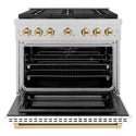 ZLINE Autograph Edition 36 in. 5.2 cu. ft. Paramount Dual Fuel Range with 6 Burner DuoPro™ Cooktop and Electric Convection Oven in Satin Stainless Steel with White Matte Door and Polished Gold Accents, Open Box-Good Condition