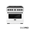 ZLINE Autograph Edition 36 in. 5.2 cu. ft. Paramount Dual Fuel Range with 6 Burner DuoPro™ Cooktop and Electric Convection Oven in Satin Stainless Steel with White Matte Door and Matte Black Accents, Open Box-Great Condition