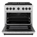 ZLINE Autograph Edition 36 in. 5.2 cu. ft. Paramount Dual Fuel Range with 6 Burner DuoPro™ Cooktop and Electric Convection Oven in Satin Stainless Steel with White Matte Door and Matte Black Accents, Open Box-Great Condition