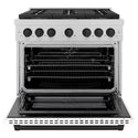 ZLINE Autograph Edition 36 in. 5.2 cu. ft. Paramount Dual Fuel Range with 6 Burner DuoPro™ Cooktop and Electric Convection Oven in Satin Stainless Steel with White Matte Door and Matte Black Accents, Open Box-Good Condition