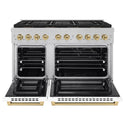 ZLINE Autograph Edition 48 in. 6.7 cu. ft. Paramount Dual Fuel Range with 8 Burner DuoPro™ Cooktop and Dual Ovens in Satin Stainless Steel with White Matte Doors and Champagne Bronze Accents, Open Box-Great Condition