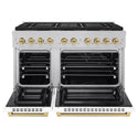 ZLINE Autograph Edition 48 in. 6.7 cu. ft. Paramount Dual Fuel Range with 8 Burner DuoPro™ Cooktop and Dual Ovens in Satin Stainless Steel with White Matte Doors and Champagne Bronze Accents, Open Box-Good Condition