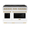 ZLINE Autograph Edition 48 in. 6.7 cu. ft. Paramount Dual Fuel Range with 8 Burner DuoPro™ Cooktop and Dual Ovens in Satin Stainless Steel with White Matte Doors and Champagne Bronze Accents, Open Box-Good Condition