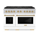 ZLINE Autograph Edition 48 in. 6.7 cu. ft. Paramount Dual Fuel Range with 8 Burner DuoPro™ Cooktop and Dual Ovens in Satin Stainless Steel with White Matte Doors and Polished Gold Accents, Open Box-Good Condition