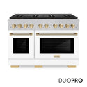 ZLINE Autograph Edition 48 in. 6.7 cu. ft. Paramount Dual Fuel Range with 8 Burner DuoPro™ Cooktop and Dual Ovens in Satin Stainless Steel with White Matte Doors and Polished Gold Accents, Open Box-Good Condition