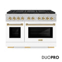 ZLINE Autograph Edition 48 in. 6.7 cu. ft. Paramount Dual Fuel Range with 8 Burner DuoPro™ Cooktop and Dual Ovens in Satin Stainless Steel with White Matte Doors and Polished Gold Accents, Open Box-Great Condition