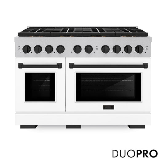 ZLINE Autograph Edition 48 in. 6.7 cu. ft. Paramount Dual Fuel Range with 8 Burner DuoPro™ Cooktop and Dual Ovens in Satin Stainless Steel with White Matte Doors and Matte Black Accents, Open Box-Good Condition