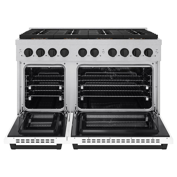 ZLINE Autograph Edition 48 in. 6.7 cu. ft. Paramount Dual Fuel Range with 8 Burner DuoPro™ Cooktop and Dual Ovens in Satin Stainless Steel with White Matte Doors and Matte Black Accents, Open Box-Good Condition