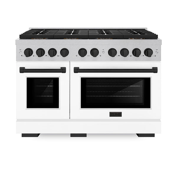 ZLINE Autograph Edition 48 in. 6.7 cu. ft. Paramount Dual Fuel Range with 8 Burner DuoPro™ Cooktop and Dual Ovens in Satin Stainless Steel with White Matte Doors and Matte Black Accents, Open Box-Good Condition